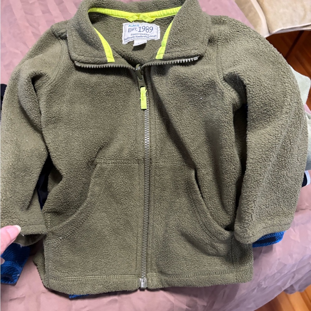 Place Olive and Neon Yellow Fleece Jacket Est 1989 3T